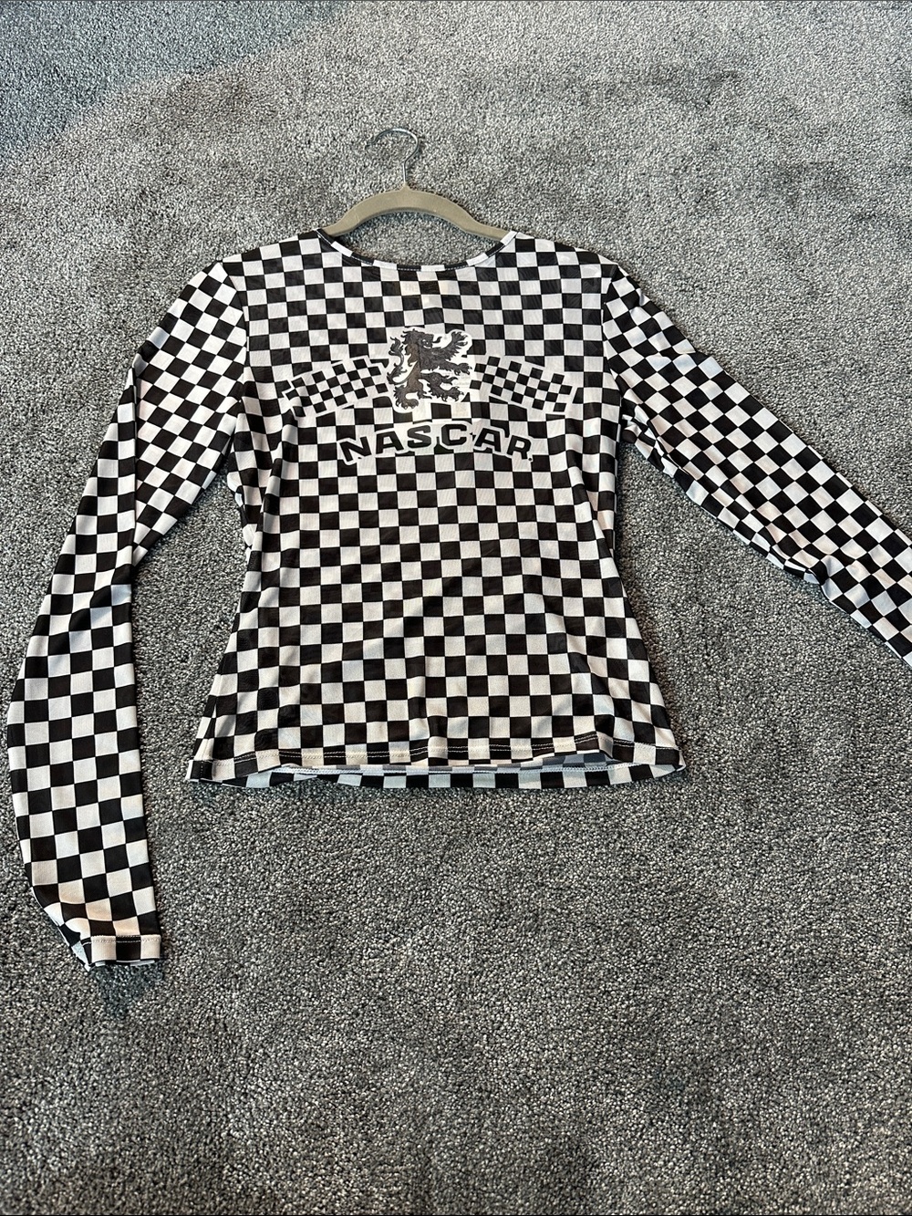 NASCAR Black & White Checkered Long Sleeve Top